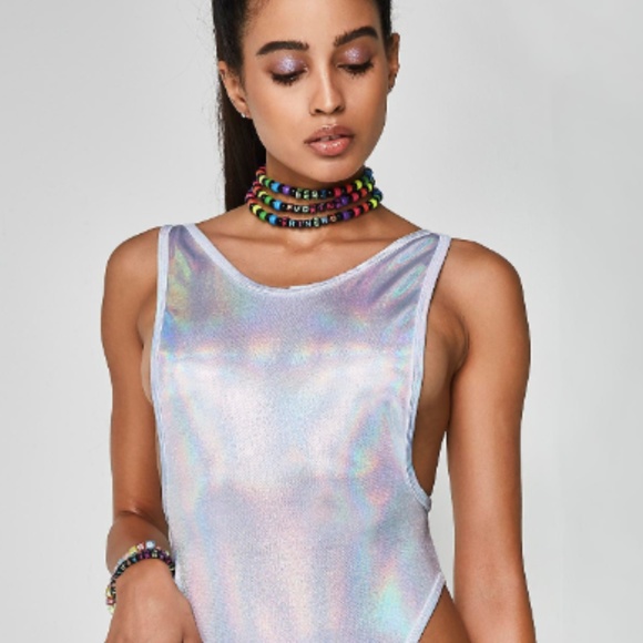Dolls Kill Other - Iridescent "iced dimension" high rise bodysuit